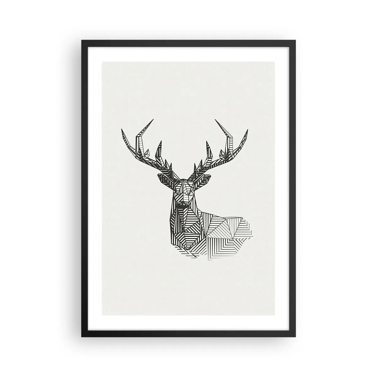 Poster in cornice nera - Silhouette geometrica di un cervo in stile bianco e nero - 50x70cm - Cervo in stile cubista - Decorazione murale moderna per soggiorno e camera da letto ARTTOR