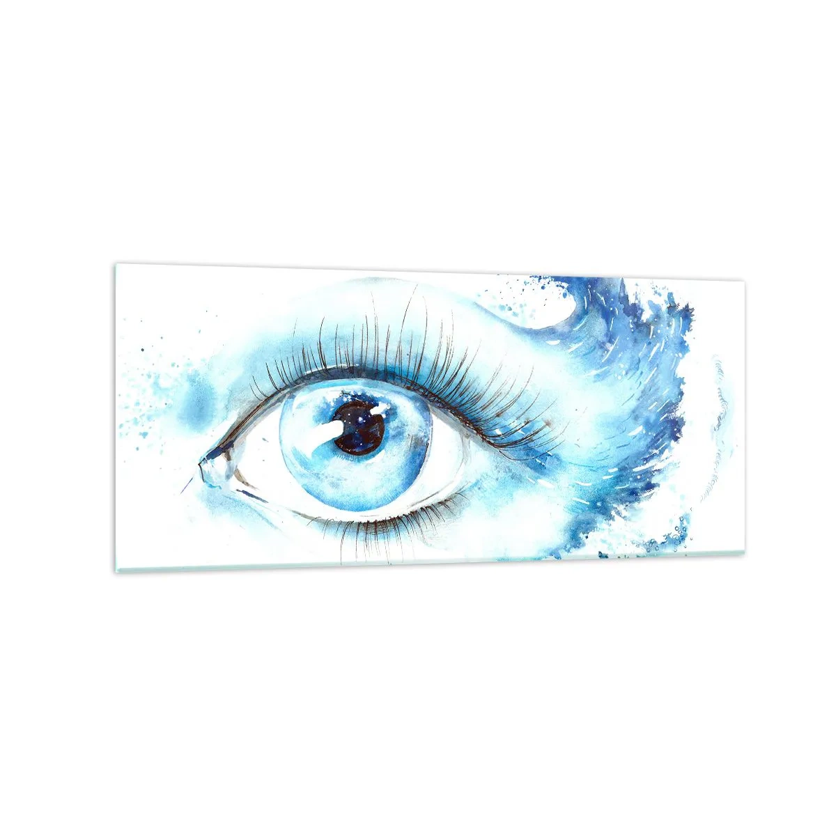 Quadro su vetro - Acquerello artistico di un occhio con un'onda dinamica - 120x50cm - Immergersi nell'azzurro dello sguardo - Decorazione murale moderna per soggiorno e camera da letto ARTTOR