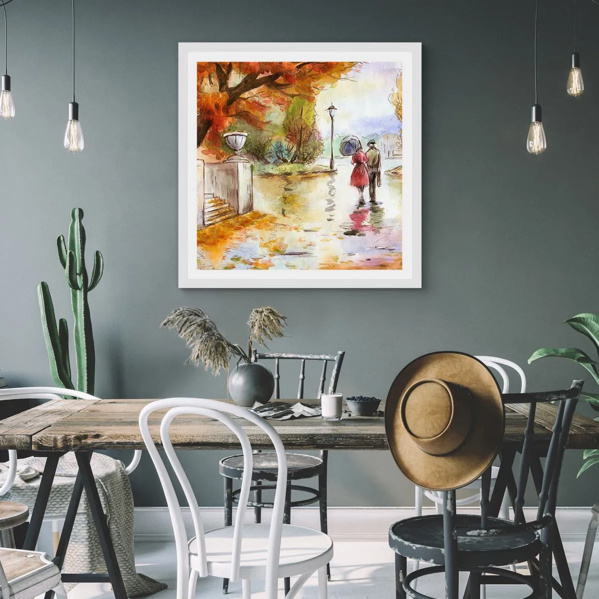 Poster in cornice bianca - Autunno romantico nel parco - 30x30 cm