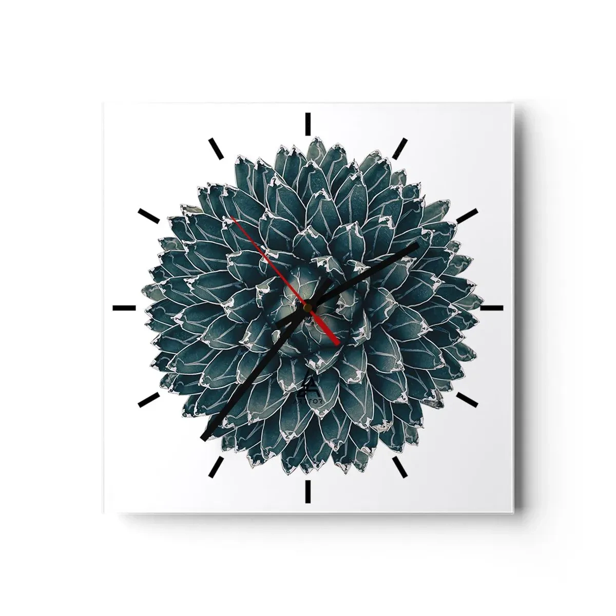 Orologio da parete - Orologio in Vetro - Pianta succulenta simmetrica su sfondo bianco - 30x30cm - La stella del deserto - Decorazione murale moderna per soggiorno e camera da letto ARTTOR