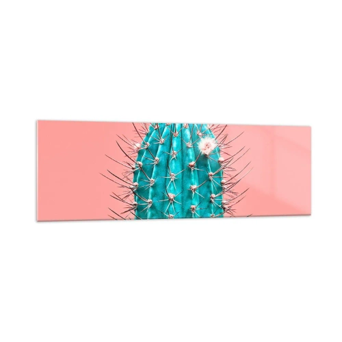 Quadro su vetro - Un'interpretazione artistica di un cactus su uno sfondo rosa - 160x50cm - Stai attento - Decorazione murale moderna per soggiorno e camera da letto ARTTOR