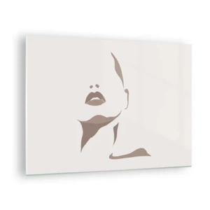 Quadro su vetro - Contorno del viso e del collo di una donna in stile minimalista - 70x50cm - Fatta di luce e ombra - Decorazione murale moderna per soggiorno e camera da letto ARTTOR