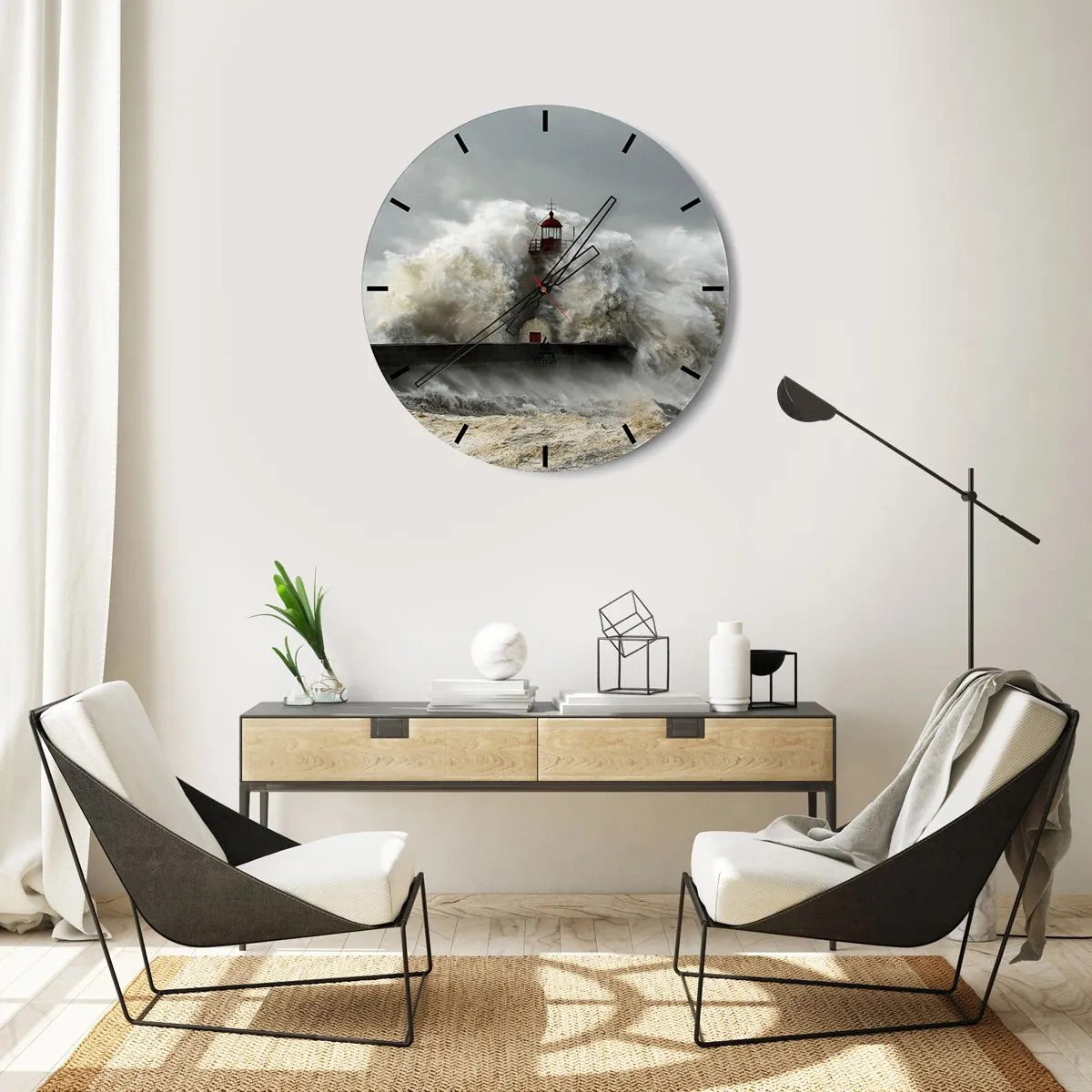 Orologio da parete - Orologio in Vetro - Un faro tra le onde tempestose - 30x30cm - L'ira dell'oceano - Decorazione murale moderna per soggiorno, cucina e camera da letto ARTTOR