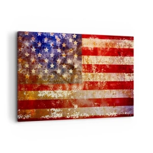 Quadro su tela - Stampe su Tela - Bandiera statunitense stilizzata con effetto invecchiato - 100x70cm - L'attimo non passa - Decorazione murale moderna per soggiorno e camera da letto ARTTOR