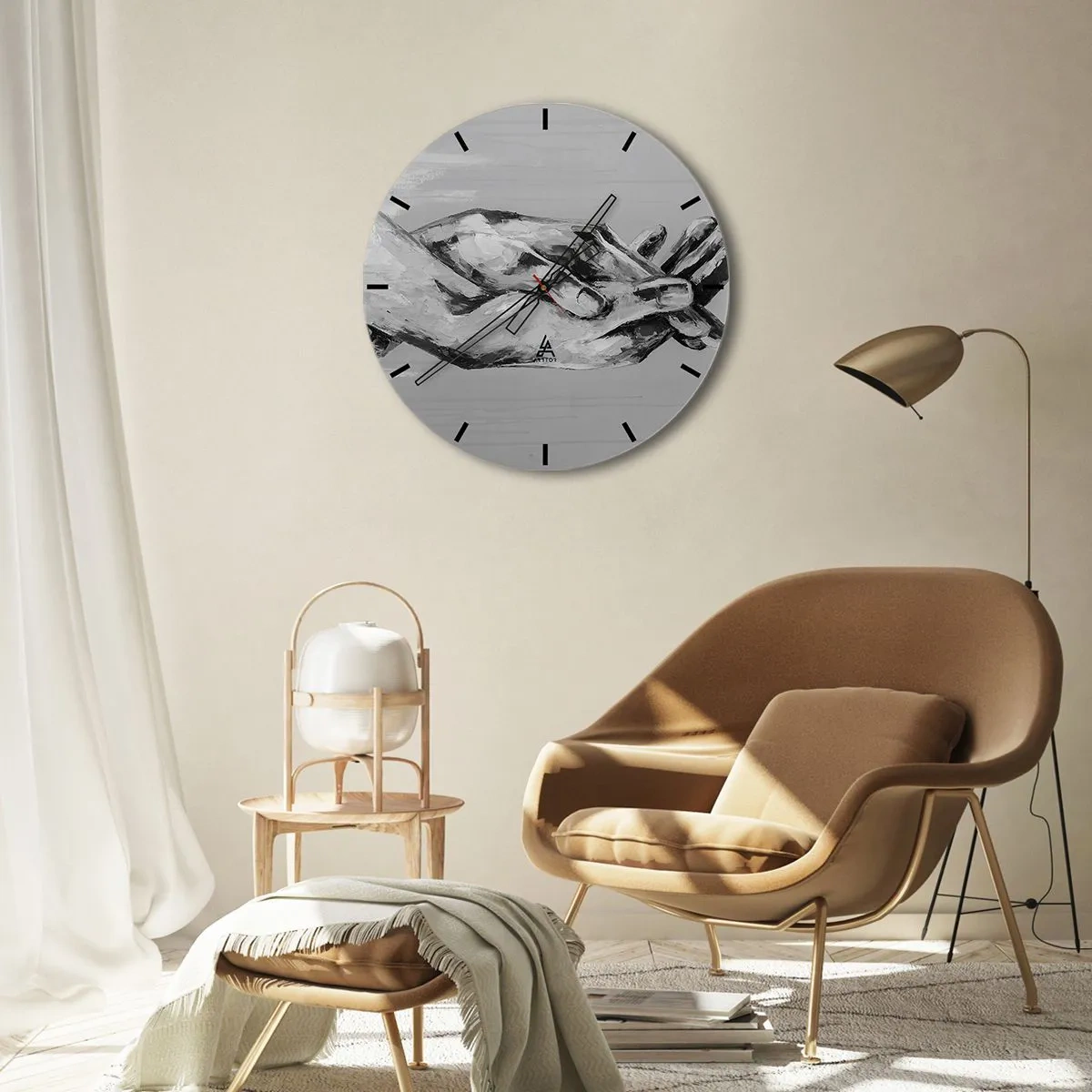 Orologio da parete - Orologio in Vetro - Mani simboliche in tonalità di grigio catturate in uno stile artistico - 30x30cm - Inizio... - Decorazione murale moderna per soggiorno, cucina e camera da letto ARTTOR