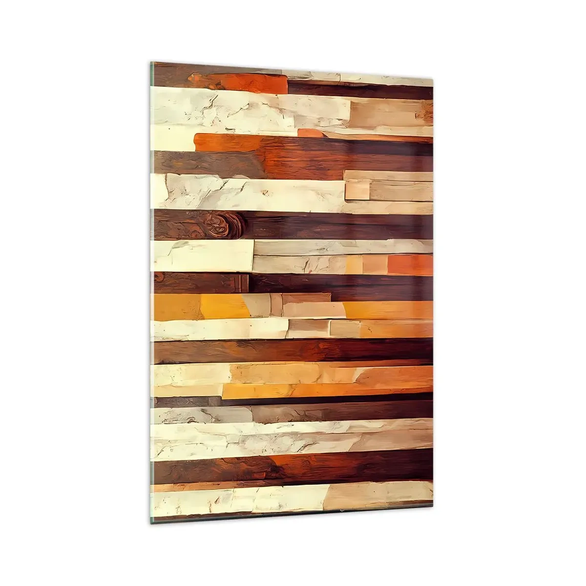 Quadro su vetro - Composizione geometrica nei toni del legno e dell'oro - 80x120cm - L'inno dei legni boschivi - Decorazione murale moderna per soggiorno e camera da letto ARTTOR