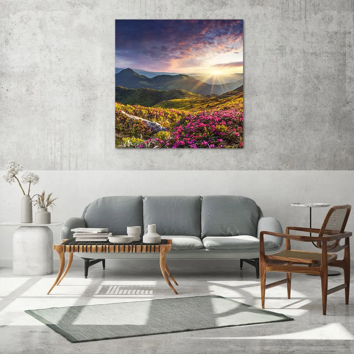 Quadro su vetro - La freschezza di un mattino sui monti - 40x40 cm