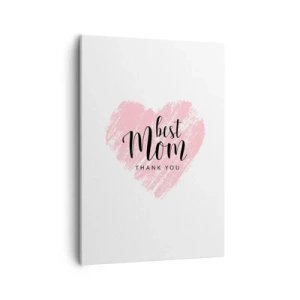 Quadro su tela - Stampe su Tela - Cuore rosa con la scritta "Grazie mamma" su sfondo bianco - 50x70cm - È sempre il momento giusto - Decorazione murale moderna per soggiorno e camera da letto ARTTOR