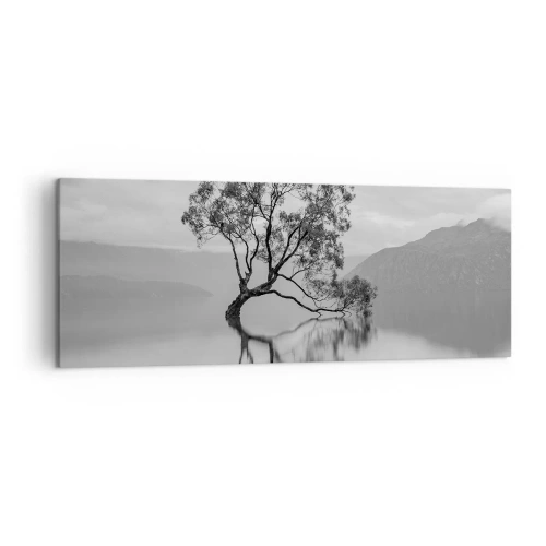 Quadro su tela - Stampe su Tela - Un albero solitario riflesso nell'acqua con le montagne sullo sfondo - 140x50cm - C'è un paese così - Decorazione murale moderna per soggiorno e camera da letto ARTTOR