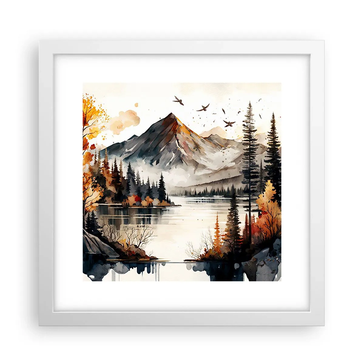 Poster in cornice bianca - L'autunno dorato sui monti - 30x30 cm