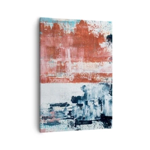 Quadro su tela - Stampe su Tela - Astrazione nei colori bianco, blu e mattone - 50x70cm - Astratto in due metà - Decorazione murale moderna per soggiorno e camera da letto ARTTOR