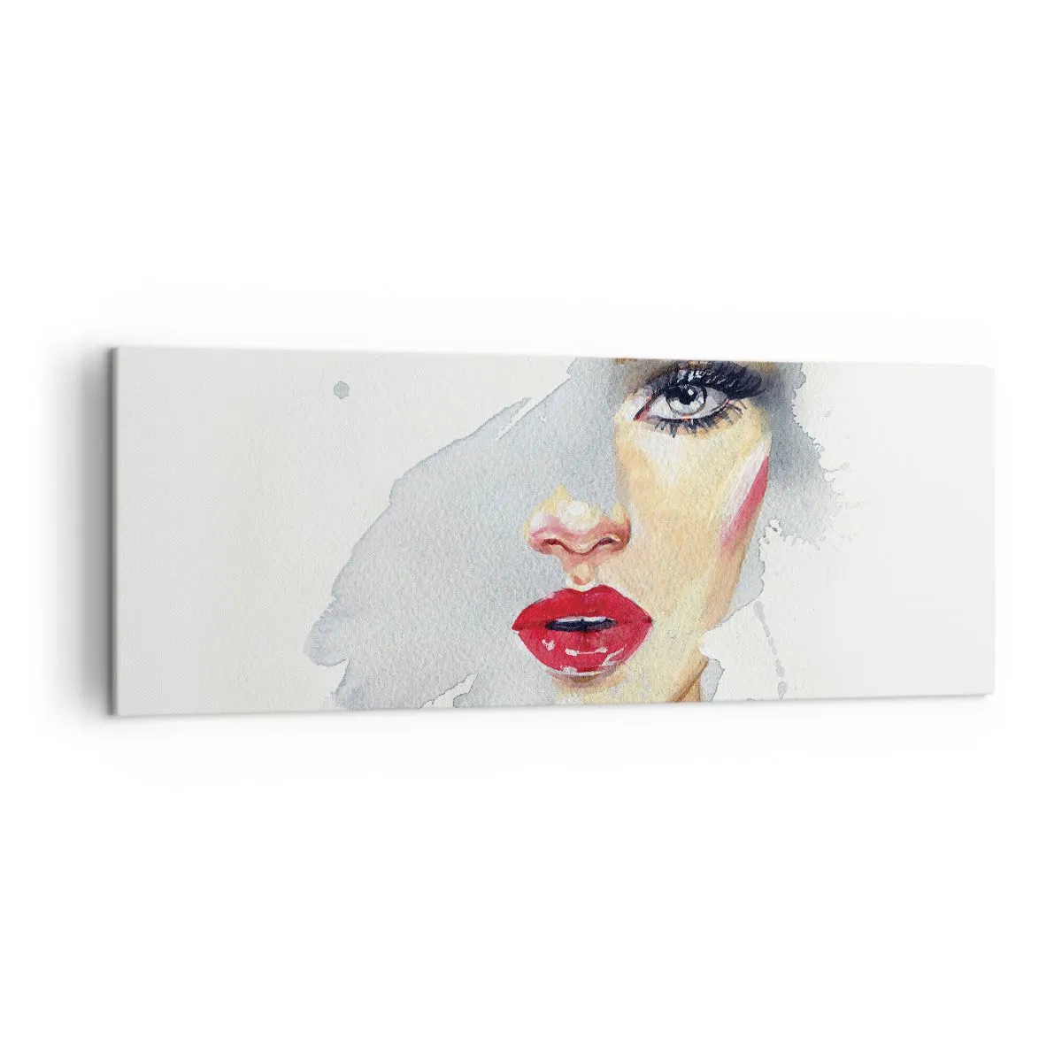 Quadro su tela - Stampe su Tela - Ritratto ad acquerello di una donna dallo sguardo intenso. - 140x50cm - Riflesso in una goccia d'acqua - Decorazione murale moderna per soggiorno e camera da letto ARTTOR