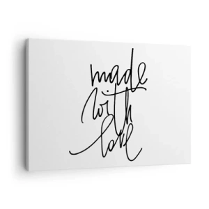 Quadro su tela - Stampe su Tela - Scritta nera "Fatto con amore" su sfondo bianco - 70x50cm - La migliore marca - Decorazione murale moderna per soggiorno e camera da letto ARTTOR