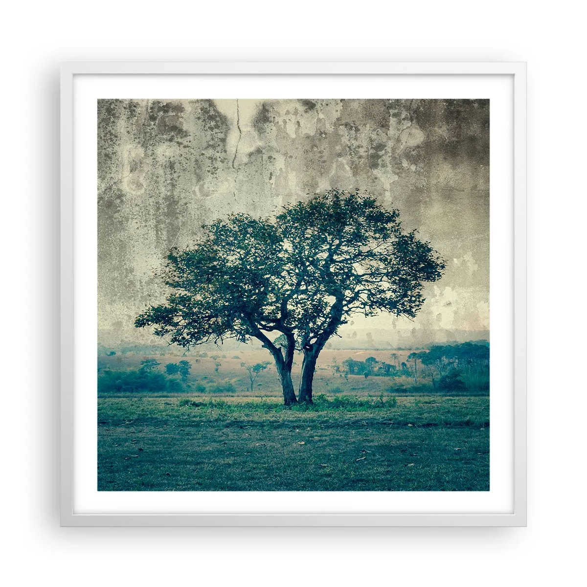 Poster in cornice bianca - Un melo su un prato blu? - 60x60 cm