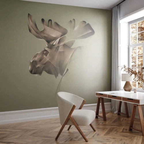 Fotomurali Premium Sand - Un'illustrazione moderna di un alce in stile minimalista - 100x70cm - La forza mite della tranquillità - Decorazione murale moderna per soggiorno e camera da letto ARTTOR