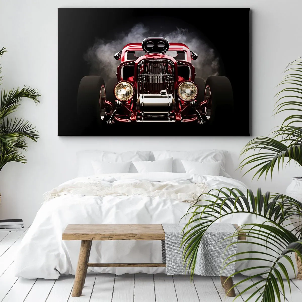 Quadro su tela - Stampe su Tela - Auto da corsa classica rossa su sfondo scuro - 70x50cm - Fast and furiously beautiful - Decorazione murale moderna per soggiorno e camera da letto ARTTOR