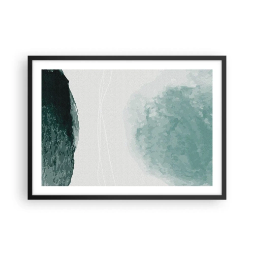 Poster in cornice nera - Una delicata composizione astratta nelle tonalità del verde, con forme delicate su uno sfondo chiaro. - 70x50cm - Incontro con la nebbia - Decorazione murale moderna per soggiorno e camera da letto ARTTOR