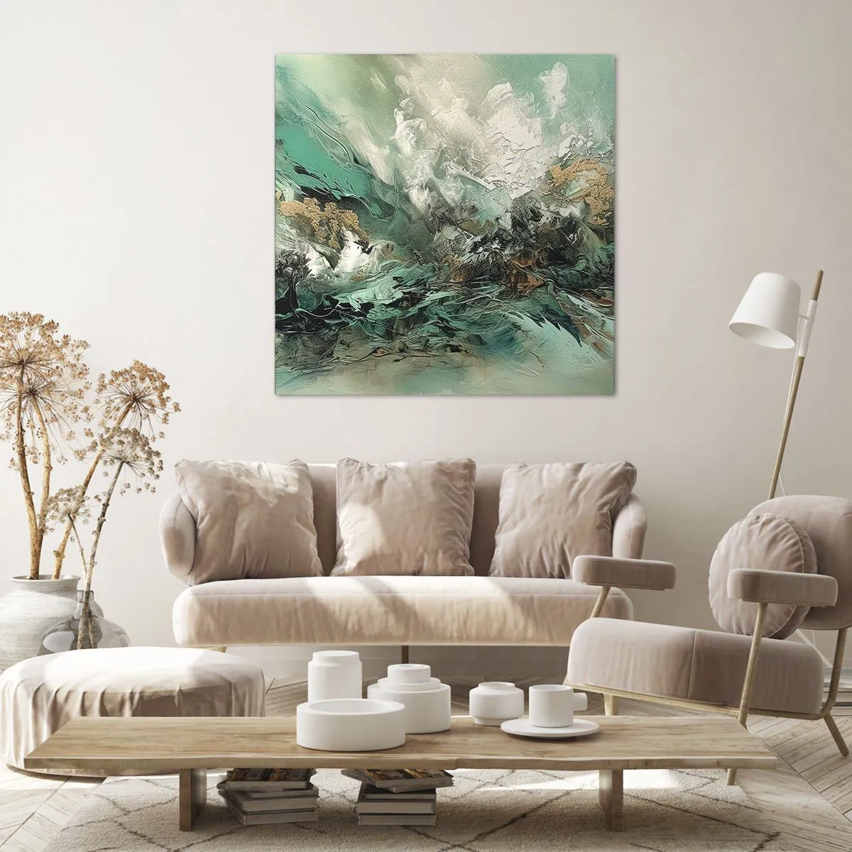 Quadro su tela - Stampe su Tela - Frangente nero e smeraldo - 30x30 cm