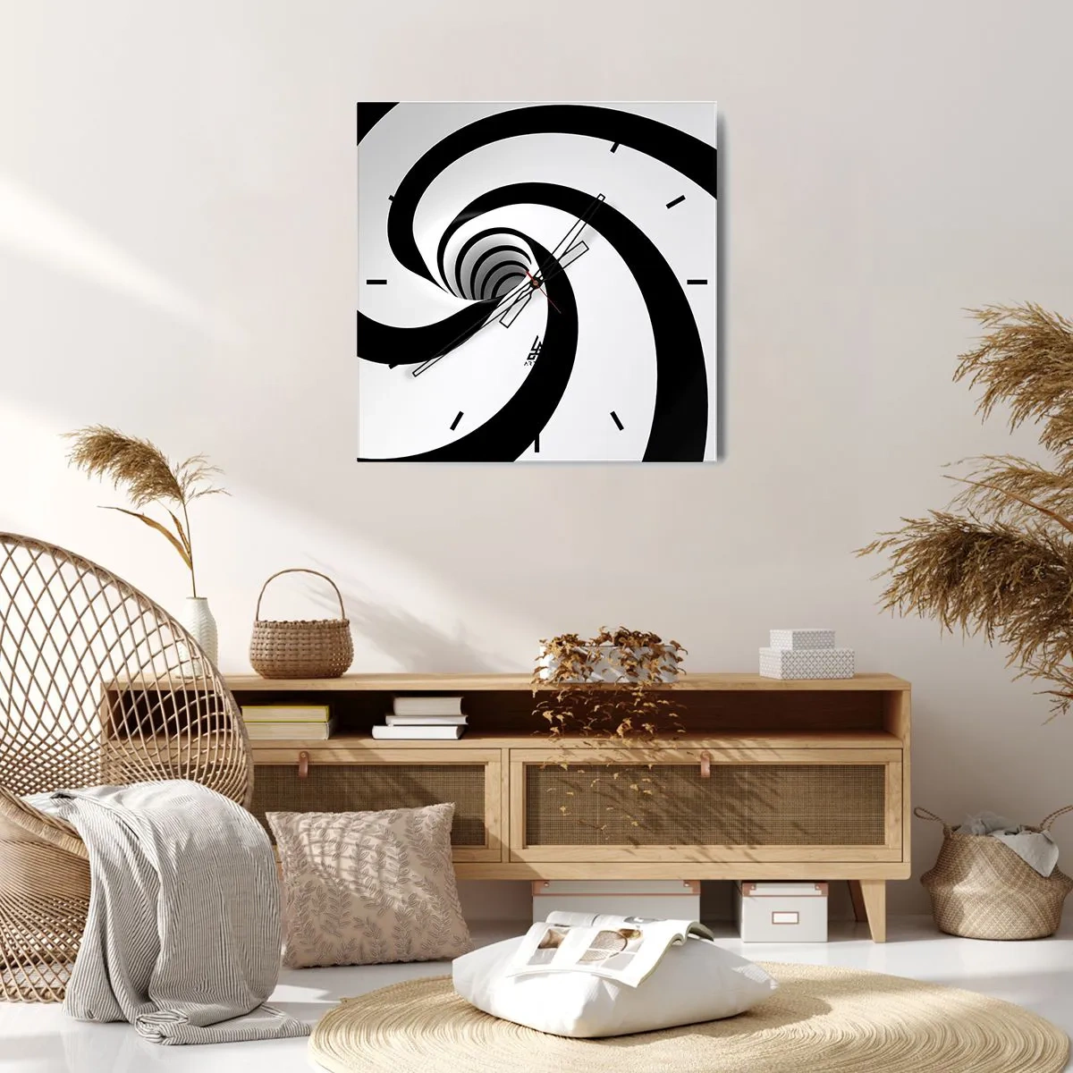 Orologio da parete - Orologio in Vetro - Spirale astratta in bianco e nero con effetto vortice - 30x30cm - Lasciarsi andare al vortice? - Decorazione murale moderna per soggiorno e camera da letto ARTTOR