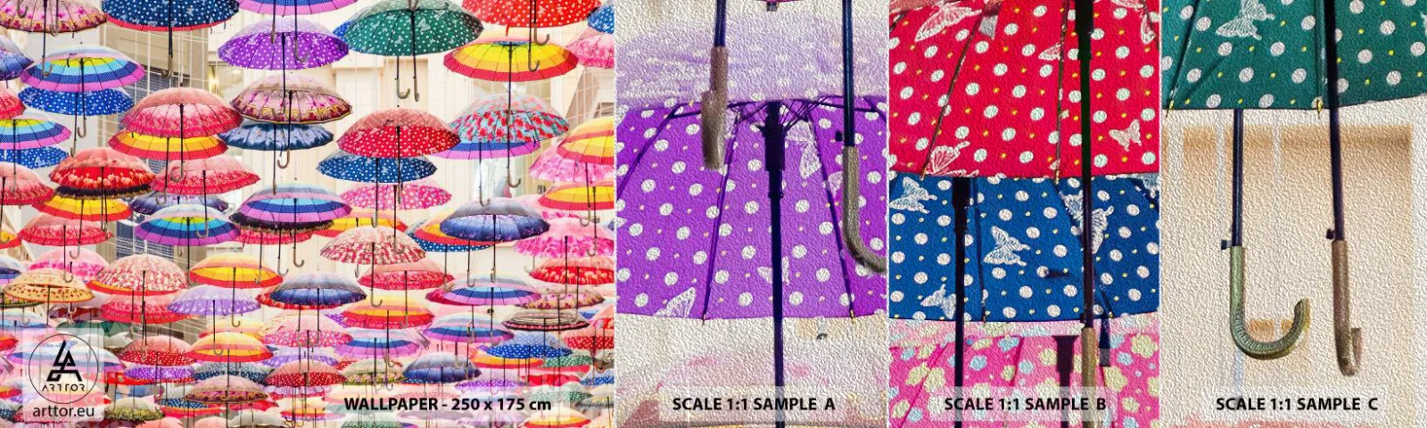 Campione di Fotomurale Premium Sand - Prato cittadino - Città, Ombrelli colorati, Pezzo - 100x30 cm