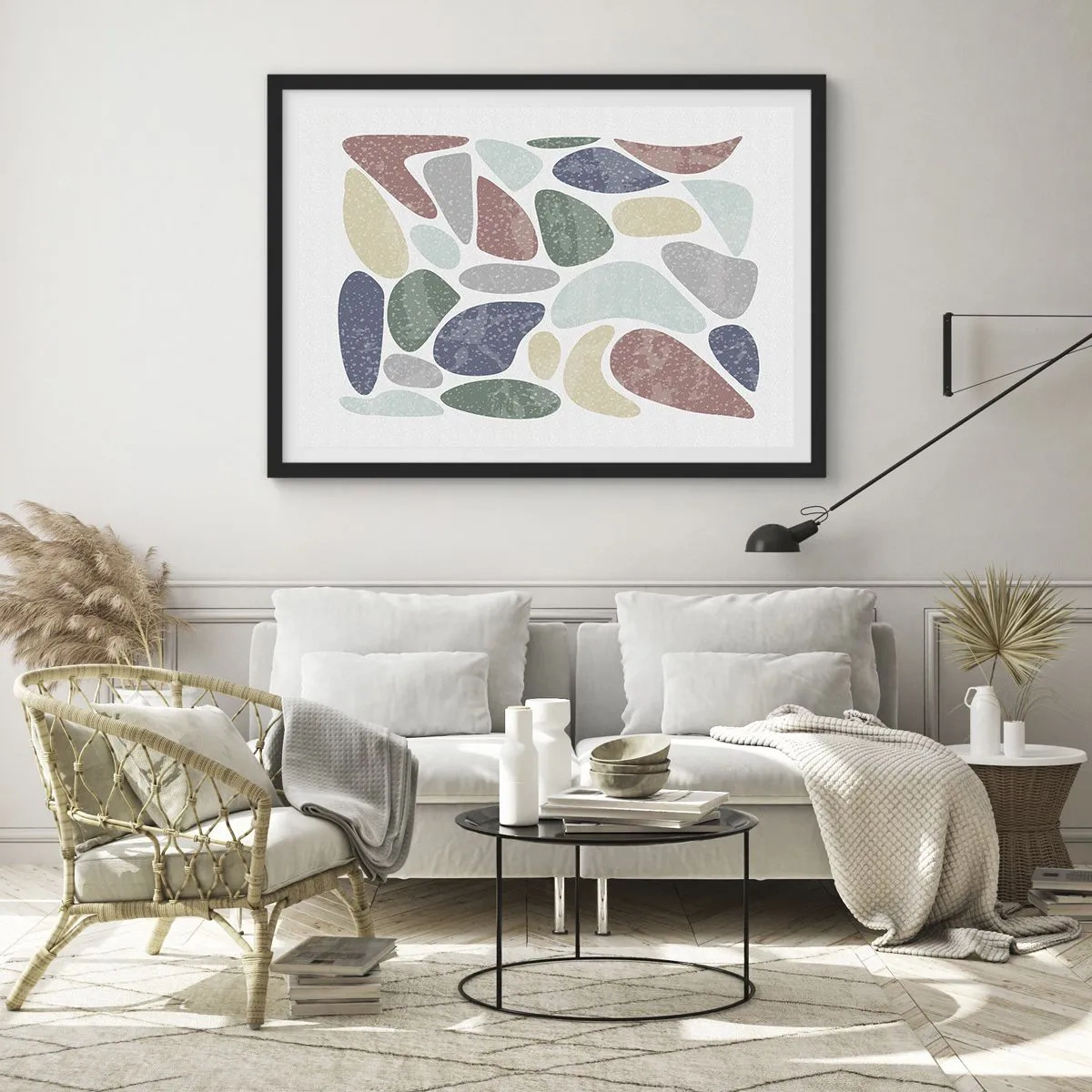 Poster in cornice nera - Mosaico di colori incipriati - 91x61 cm