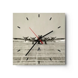 Orologio da parete - Orologio in Vetro - Aereo storico all'aeroporto in seppia - 30x30cm - Pronto come sempre - Decorazione murale moderna per soggiorno e camera da letto ARTTOR