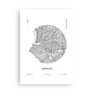 Poster - Mappa minimalista di Marsiglia in un cerchio - 50x70cm - Anatomia di Marsiglia - Decorazione murale moderna per soggiorno e camera da letto ARTTOR