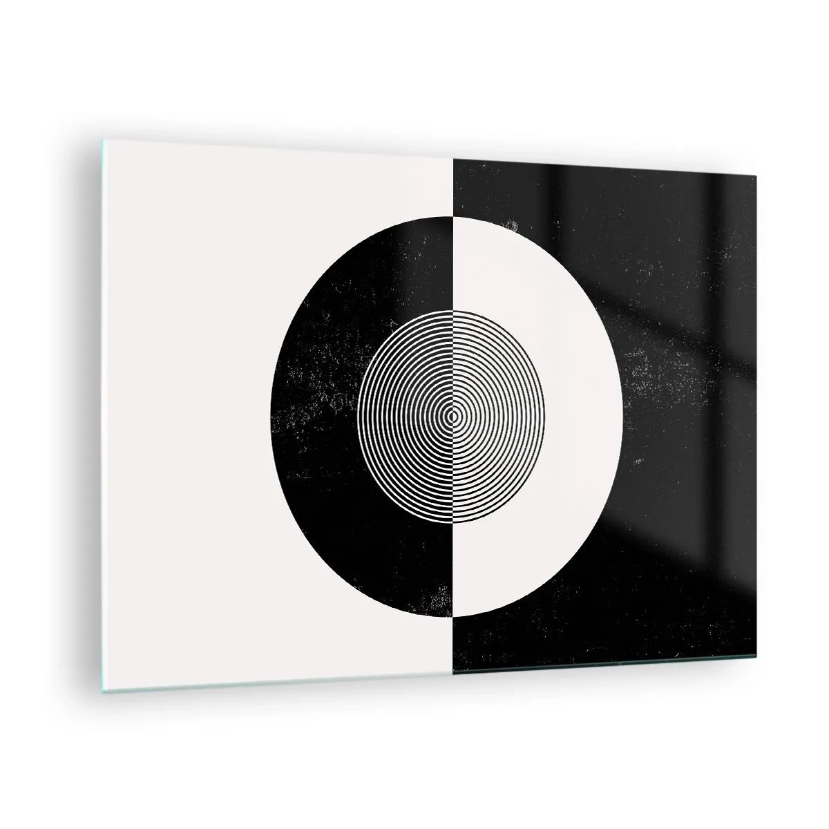 Quadro su vetro - Motivo geometrico di simmetria in bianco e nero - 70x50cm - Armonia in bianco e nero - Decorazione murale moderna per soggiorno e camera da letto ARTTOR