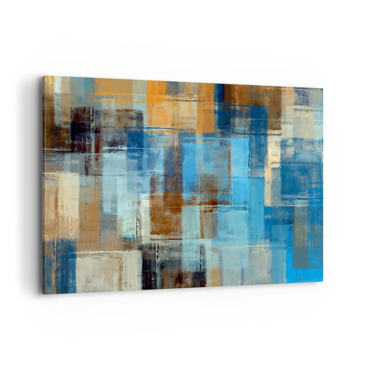 Quadro su tela - Stampe su Tela - Composizione geometrica astratta nei toni del blu e del marrone - 120x80cm - Attraverso la tenda blu - Decorazione murale moderna per soggiorno e camera da letto ARTTOR