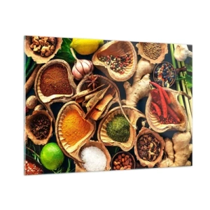 Quadro su vetro - Spezie colorate in contenitori naturali con additivi - 100x70cm - Prendi quello che vuoi - Decorazione murale moderna per soggiorno e camera da letto ARTTOR