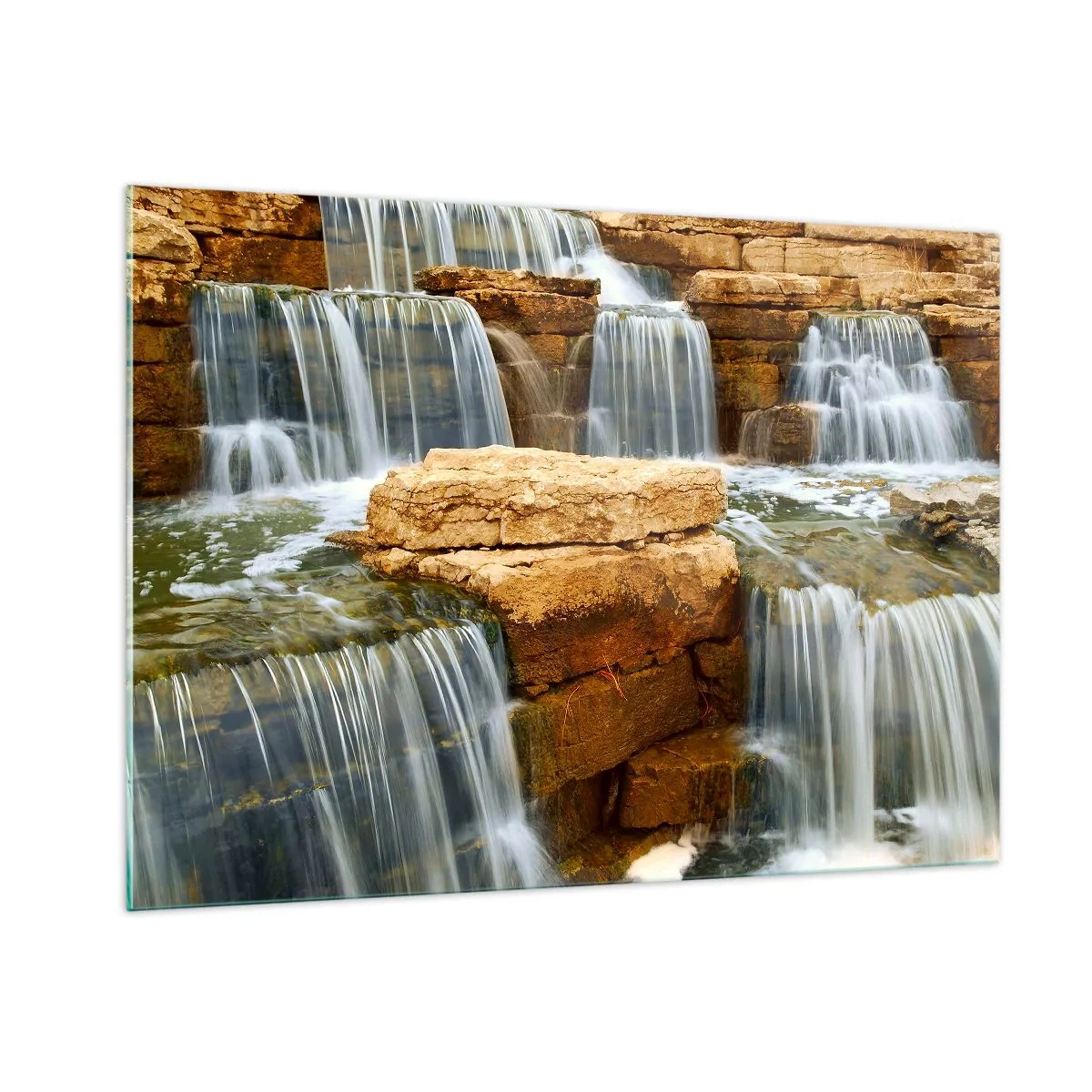 Quadro su vetro - Cascata su uno sfondo roccioso - 100x70cm - La scala verso il cielo - Decorazione murale moderna per soggiorno e camera da letto ARTTOR