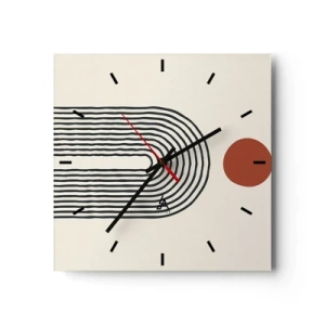 Orologio da parete - Orologio in Vetro - Moderno motivo astratto con linee e un cerchio rosso - 30x30cm - Magnetismo di forme e colori - Decorazione murale moderna per soggiorno e camera da letto ARTTOR