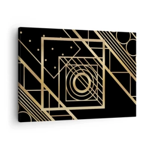 Quadro su tela - Stampe su Tela - Motivi geometrici dorati su sfondo nero - 70x50cm - Geometria dorata - Decorazione murale moderna per soggiorno e camera da letto ARTTOR