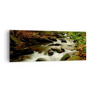 Quadro su tela - Stampe su Tela - Un ruscello nella foresta che scorre tra le pietre circondato dal verde - 140x50cm - Come argento liquido - Decorazione murale moderna per soggiorno e camera da letto ARTTOR