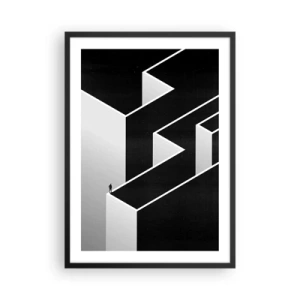 Poster in cornice nera - Un labirinto minimalista in bianco e nero - 50x70cm - Solitudine al vertice - Decorazione murale moderna per soggiorno e camera da letto ARTTOR