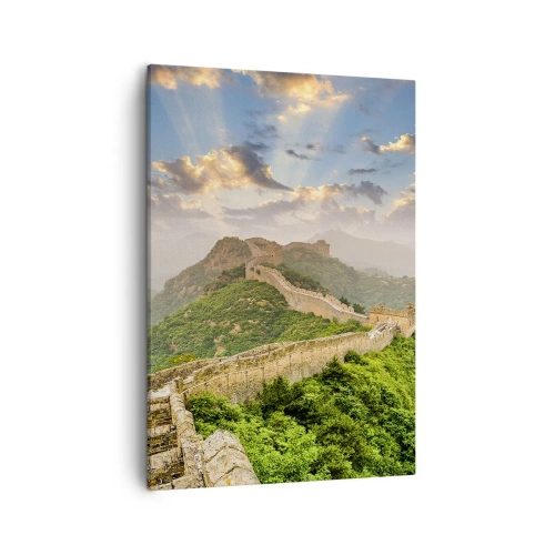 Quadro su tela - Stampe su Tela - La Grande Muraglia cinese illuminata dalla luce del sole in un paesaggio pittoresco - 50x70cm - La grandezza che non passa mai - Decorazione murale moderna per soggiorno e camera da letto ARTTOR