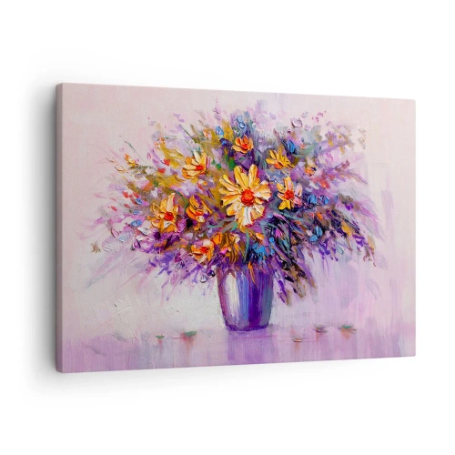 Quadro su tela - Stampe su Tela - Un mazzo di fiori in un vaso su uno sfondo pastello - 70x50cm - Odore dolce, aspetto dolce - Decorazione murale moderna per soggiorno e camera da letto ARTTOR