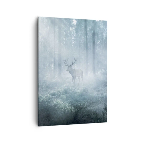 Quadro su tela - Stampe su Tela - Un cervo in una fitta foresta avvolto nella nebbia mattutina - 50x70cm - Passeggiata mattutina sulle sue terre - Decorazione murale moderna per soggiorno e camera da letto ARTTOR