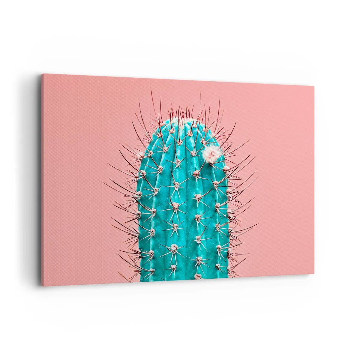 Quadro su tela - Stampe su Tela - Un'interpretazione artistica di un cactus su uno sfondo rosa - 120x80cm - Stai attento - Decorazione murale moderna per soggiorno e camera da letto ARTTOR
