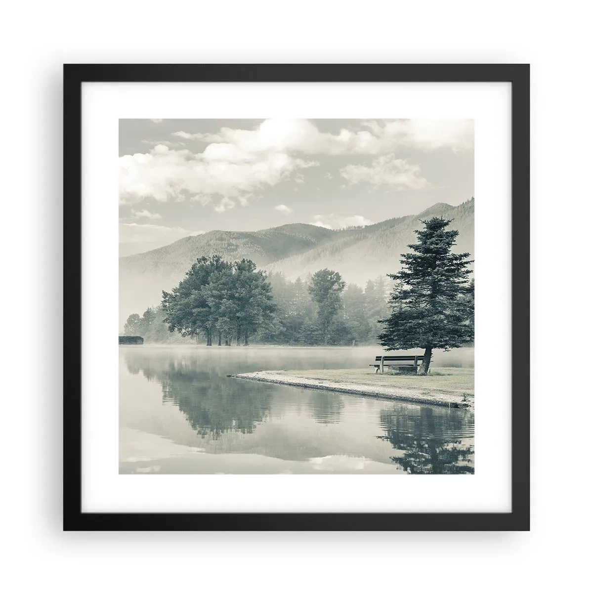 Poster in cornice nera - Il lago dorme ancora - 40x40 cm
