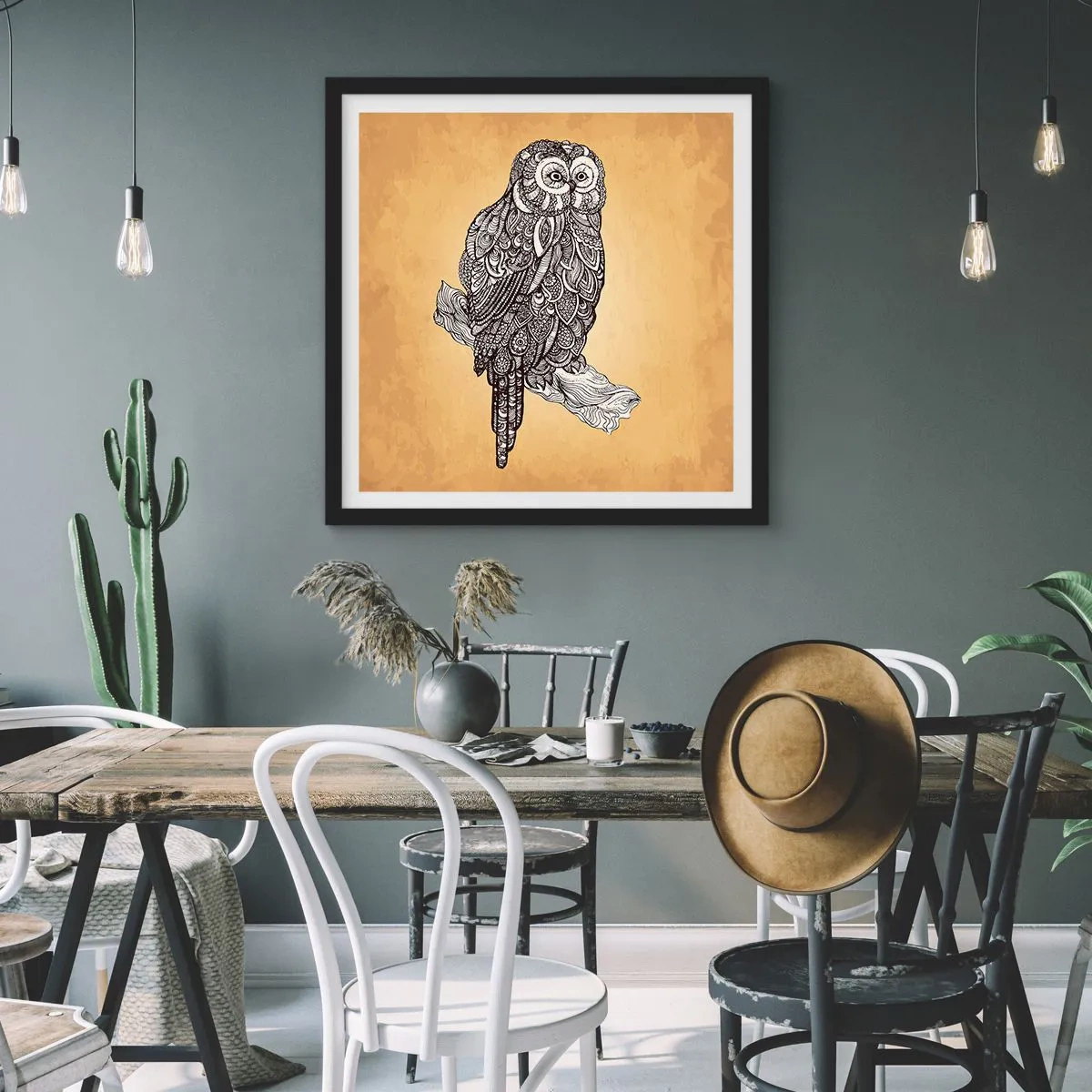 Poster in cornice nera - Delicati ghirigori di saggezza - 40x40 cm