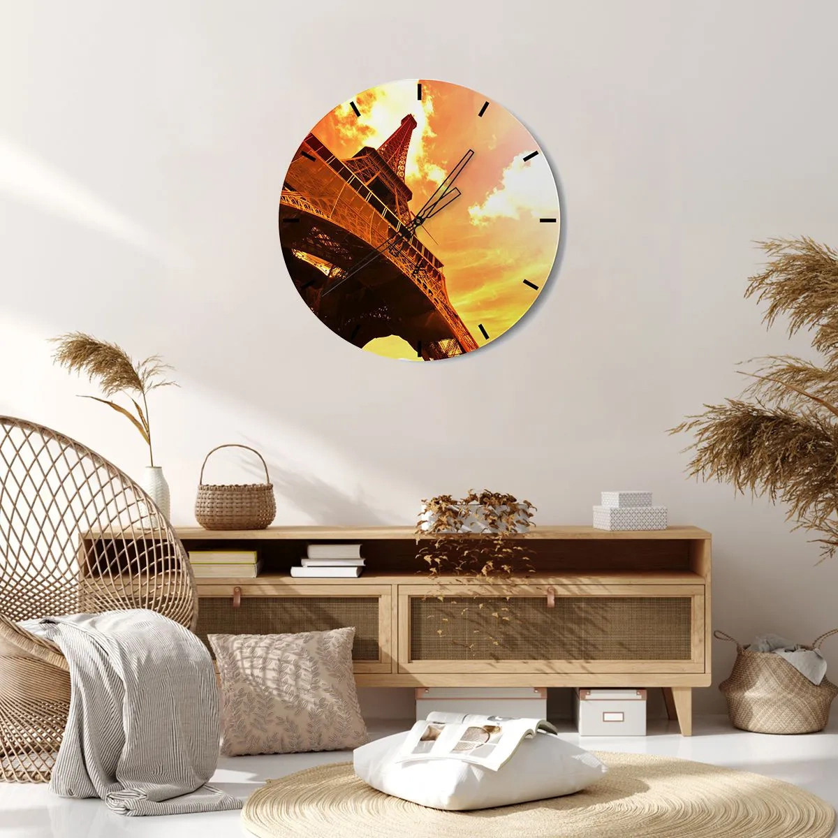 Orologio da parete - Orologio in Vetro - Vista della Torre Eiffel al tramonto nei colori dorati - 30x30cm - Monumentale, perché dorata dal sole - Decorazione murale moderna per soggiorno, cucina e camera da letto ARTTOR