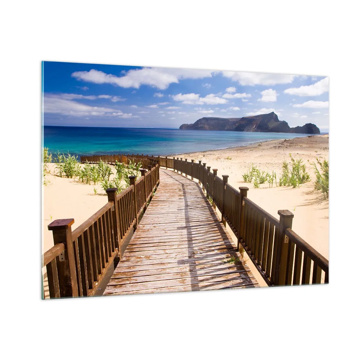 Quadro su vetro - Sentiero in legno sulla spiaggia che conduce al mare - 100x70cm - Portami alle isole fortunate - Decorazione murale moderna per soggiorno e camera da letto ARTTOR