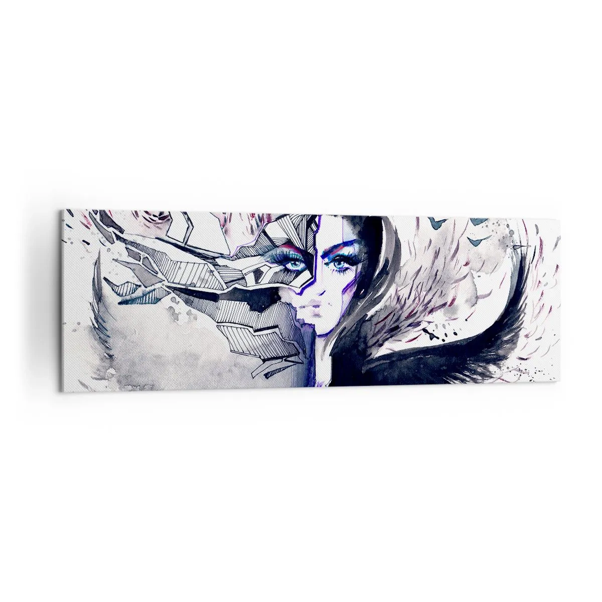 Quadro su tela - Stampe su Tela - Volto astratto con elementi contrastanti e motivo ad ala - 160x50cm - Bella e demoniaca - Decorazione murale moderna per soggiorno e camera da letto ARTTOR