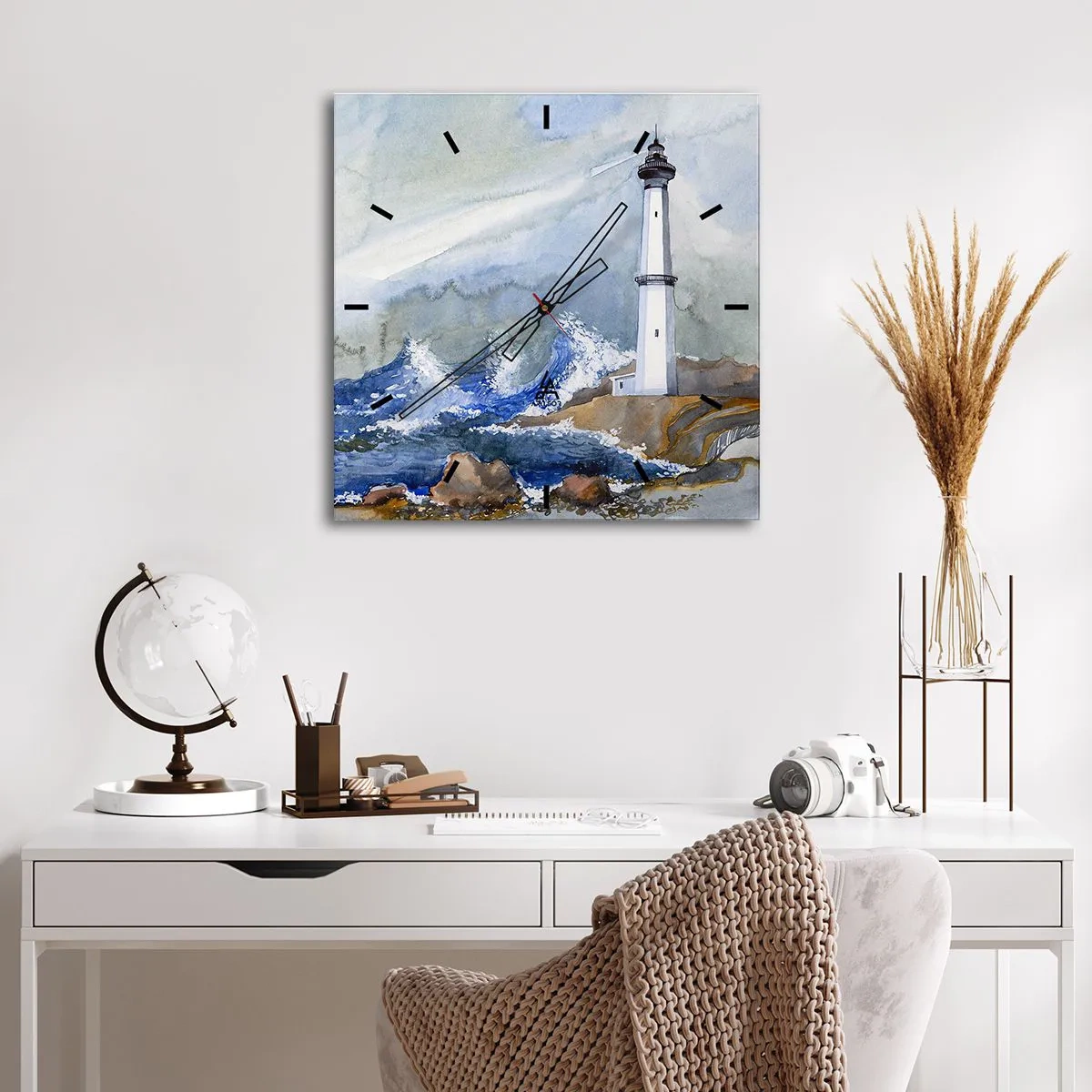 Orologio da parete - Orologio in Vetro - Un faro su una costa rocciosa con mare agitato - 30x30cm - Contro il buio e le burrasche - Decorazione murale moderna per soggiorno e camera da letto ARTTOR