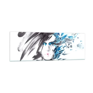 Quadro su vetro - Ritratto di sensualità in grigio e azzurro - 90x30 cm