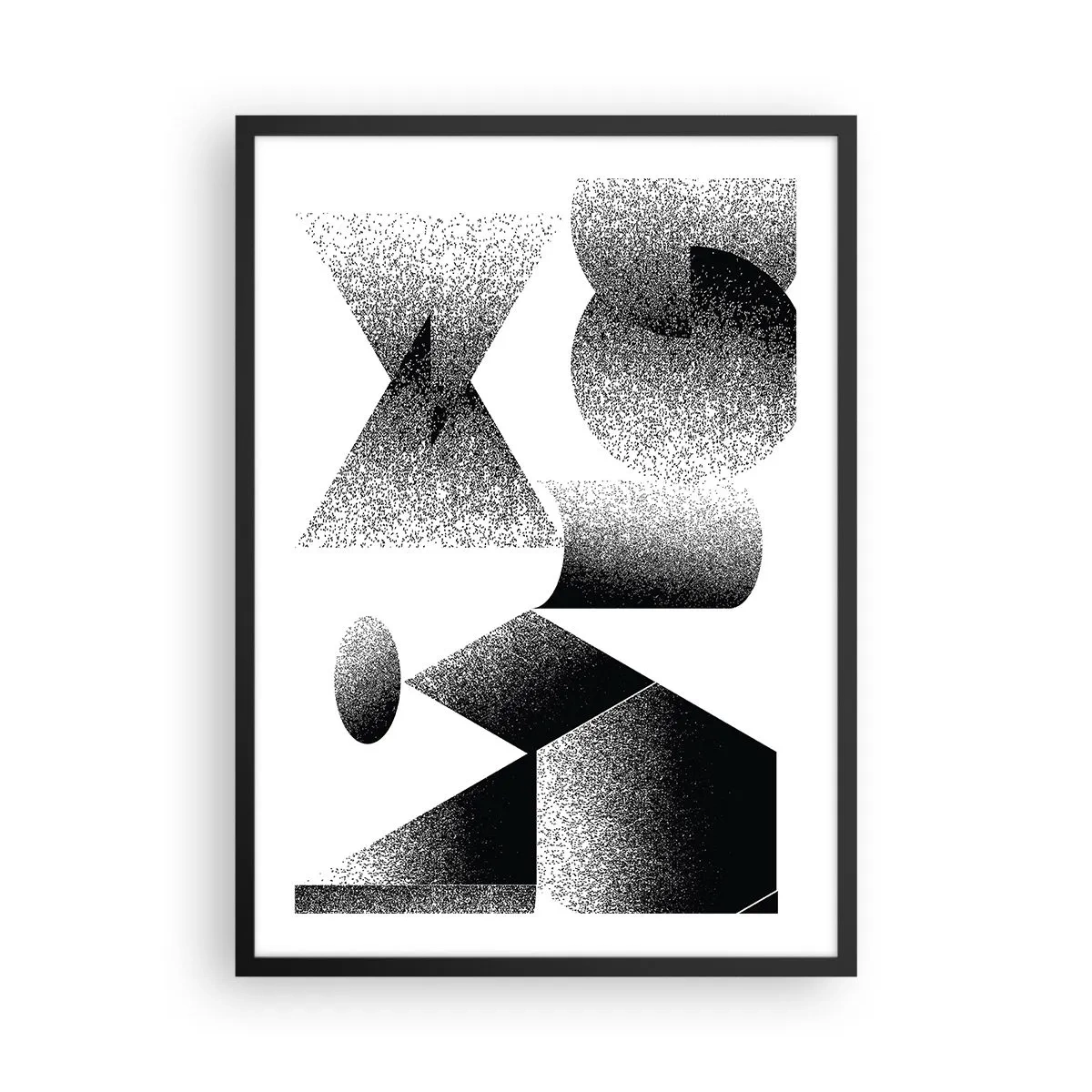 Poster in cornice nera - Composizione astratta di forme geometriche in bianco e nero - 50x70cm - Angoli e ovali - Decorazione murale moderna per soggiorno e camera da letto ARTTOR