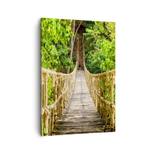 Quadro su tela - Stampe su Tela - Un ponte sospeso in una foresta tropicale ricca di vegetazione - 50x70cm - Sospeso nel verde - Decorazione murale moderna per soggiorno e camera da letto ARTTOR