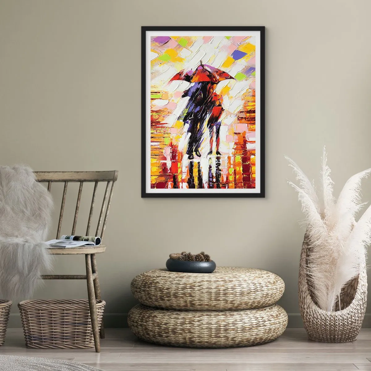 Poster in cornice nera - Insieme nella notte e nella pioggia - 30x40 cm