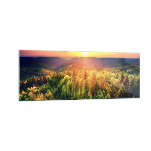 Quadro su vetro - Paesaggio forestale con tramonto sulle colline - 140x50cm - Vette e cime - Decorazione murale moderna per soggiorno e camera da letto ARTTOR